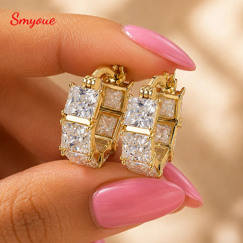 Smyoue Princess Cut 5*5mm Gems Moissanite Hoop Earrings for Women Girls Wedding Full Diamond Dainty Jewelry S925 Sterling Silver