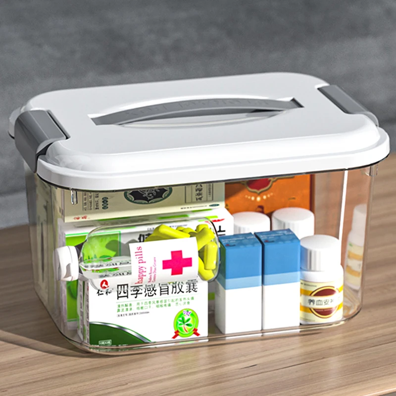 

Прозрачный пластиковый контейнер для лекарств большой емкости, утолщенный органайзер для хранения, для домашнего использования, семейный набор для сортировки