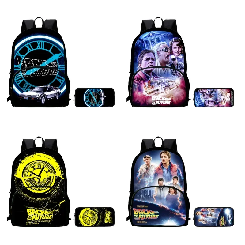 Mochila 2Pcs Set Back To The Future School Backpack with Front Pocket,Cartoon School Bags for Girls Boys,Light Weight Kids Bags