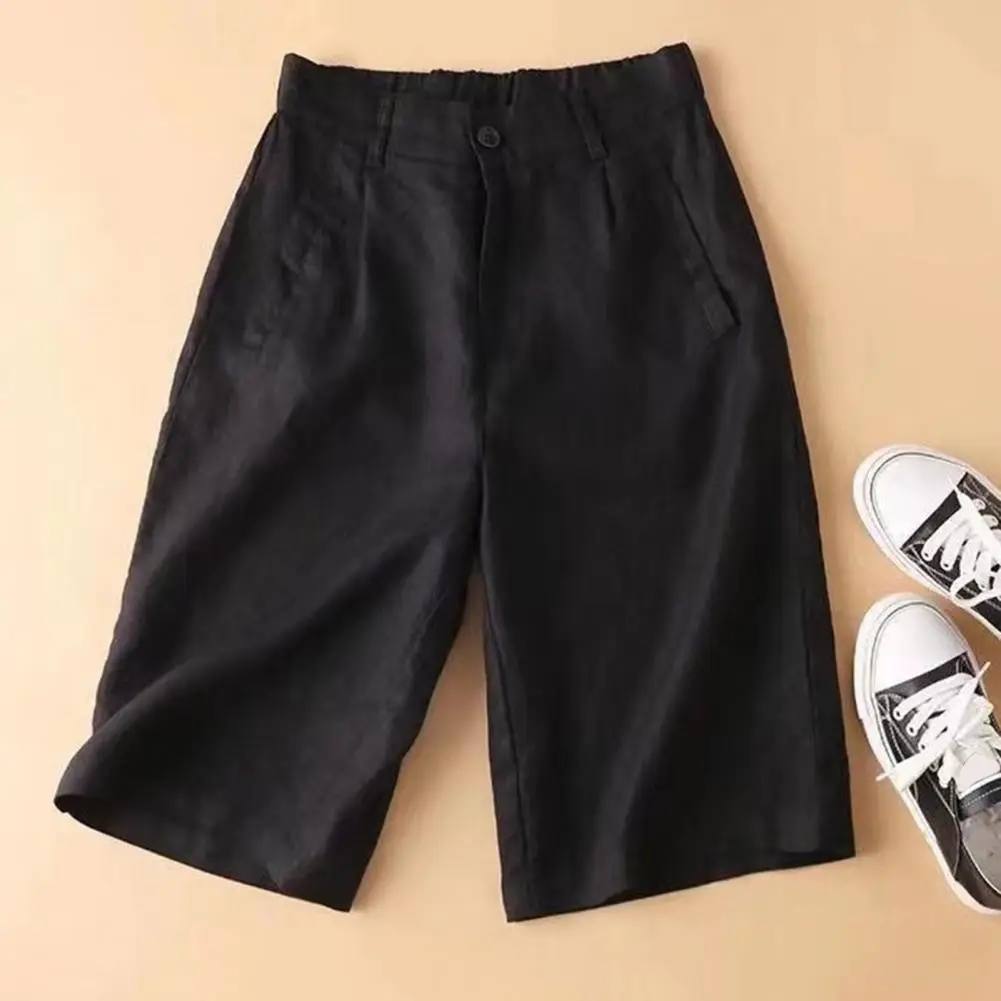 Cotton Linen Green Women's Summer Shorts High Waist Loose Casual Shorts Summer New 2023 Linen Elastic Waist Short Wide Leg Pants