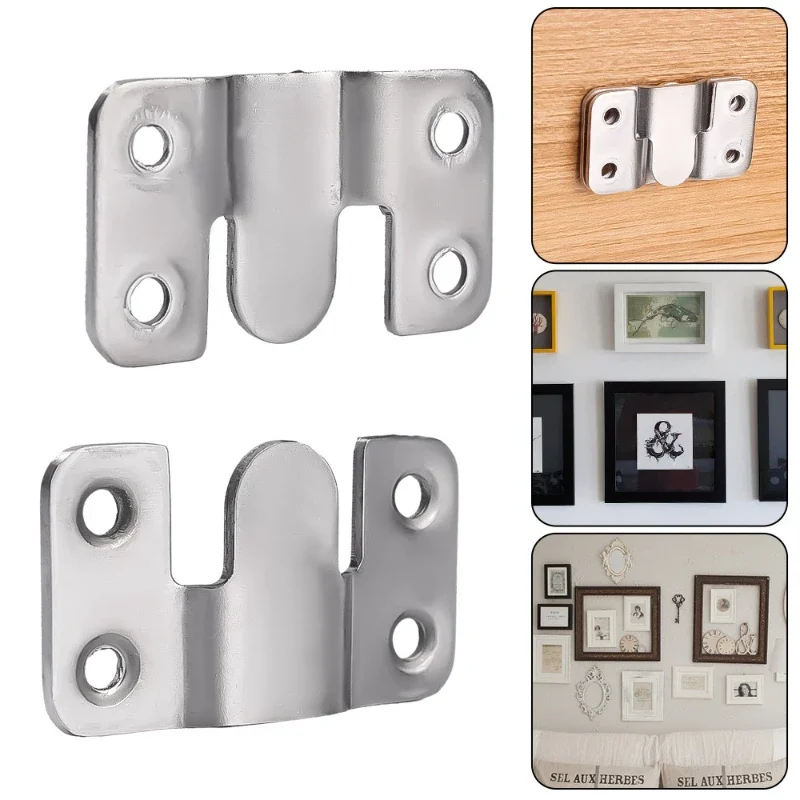 10pcs Stainless Steel Mounting Brackets,Insert Hanging Buckle,Interlocking Hooks for Furniture,Bed Corners & Wall Hardware Clips