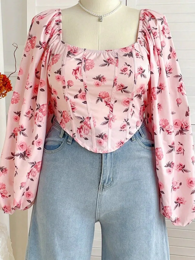 

Женская свободная футболка больших размеров XL-4XL, повседневная свободная футболка с квадратным воротником и длинными рукавами, уличный топ, женская одежда больших размеров, осень-зима