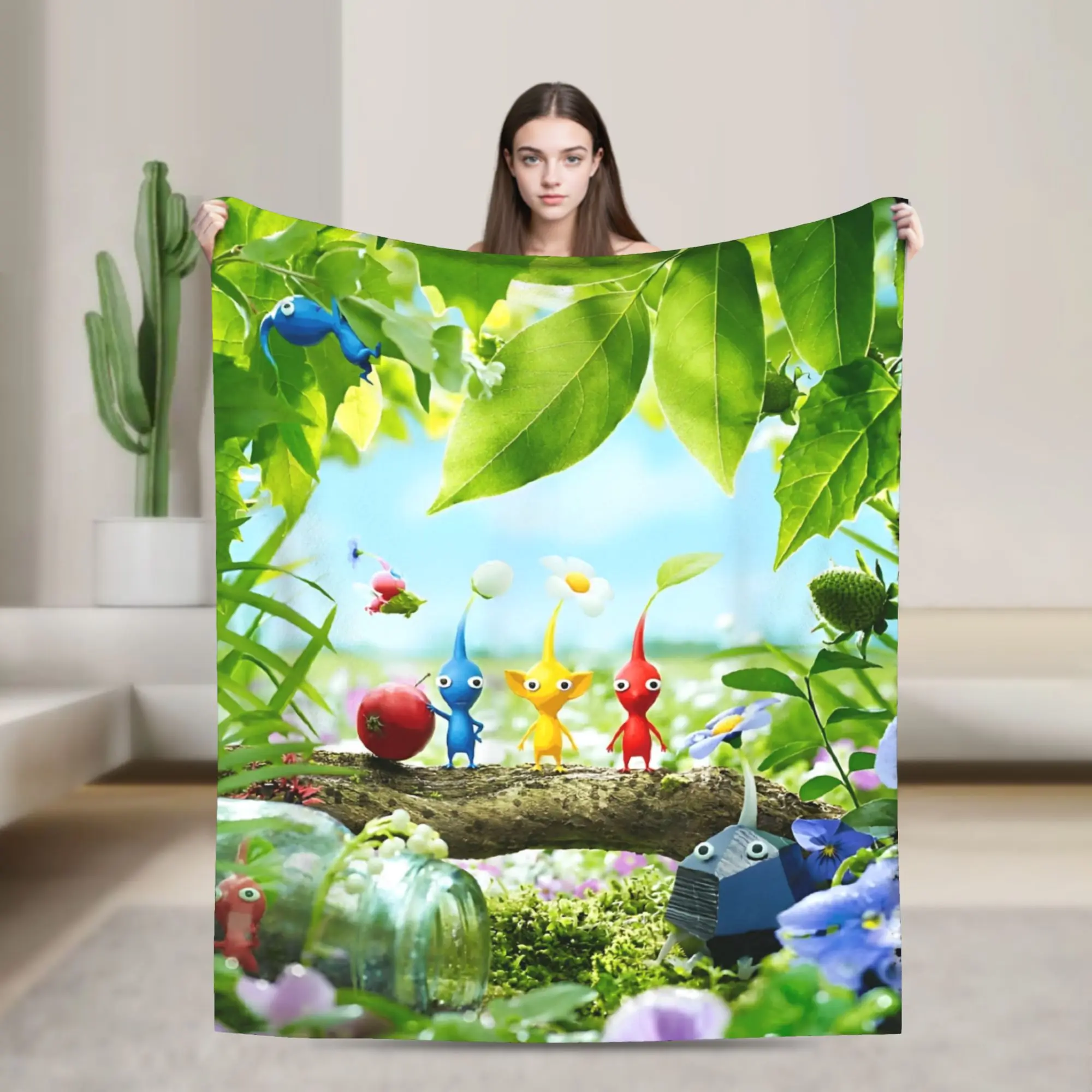 Pikmins 3 Tree Group Shot Game Blanket Fleece Textile Decor Portable Lightweight Throw Blanket for Bed Office Quilt