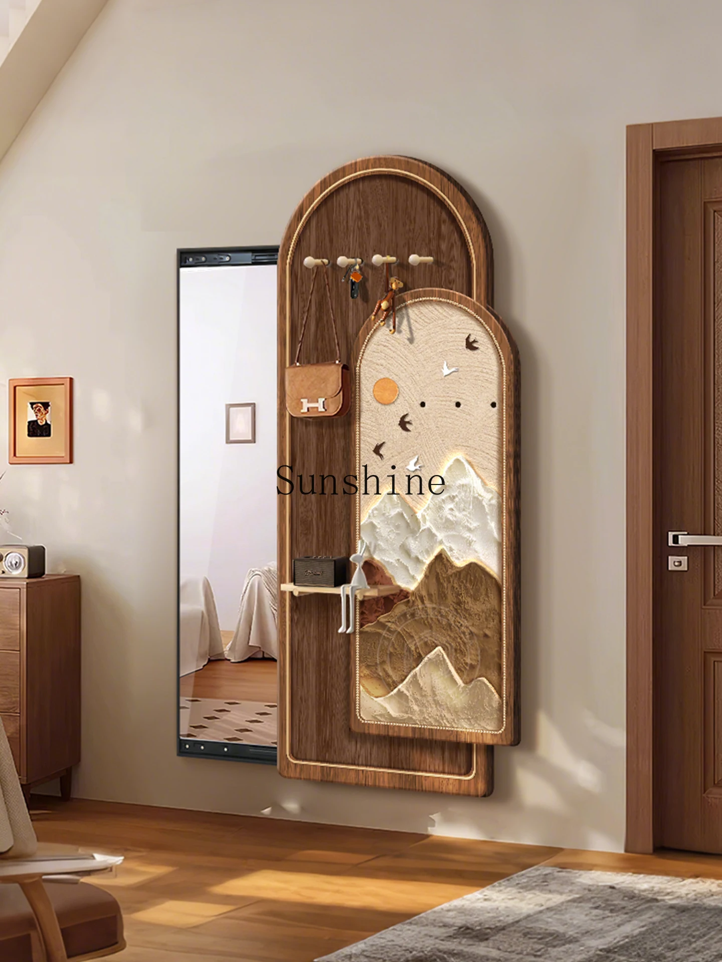 Medieval wind cave board invisible wall hanging push-pull close blocking full body mirror