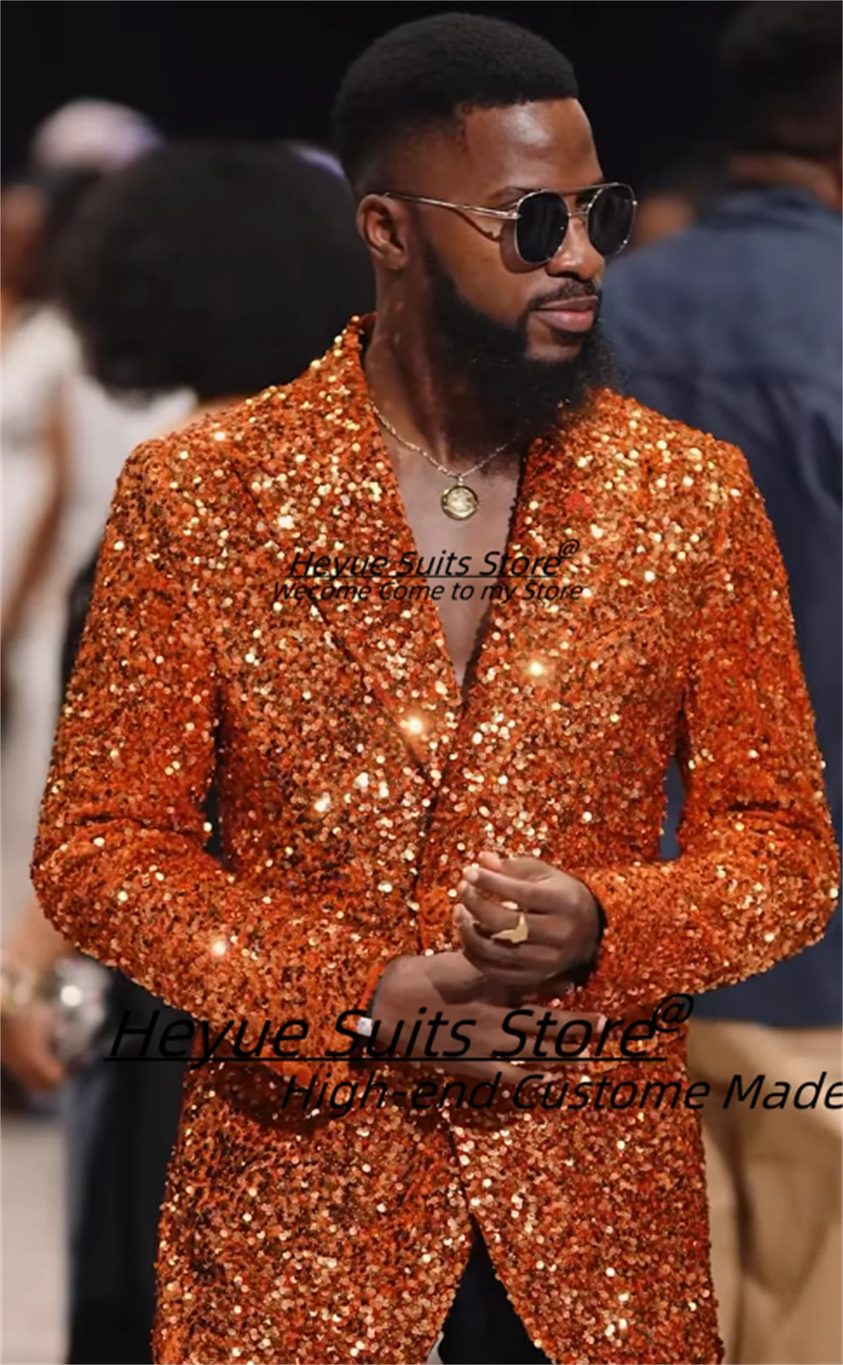 

Gorgeous Glitter Men Suits Customized Slim Fit Peak Lapel Groom Wedding Tuxedos 2 Pieces Sets Male Party Blazers Costume Homme