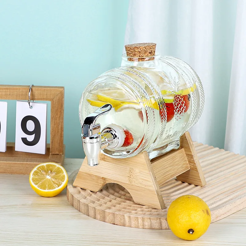 Glass Bottle for Soaking Wine with Faucet, Wooden Stopper Cap, Sealed Beverage Bucket, Fruit Wine