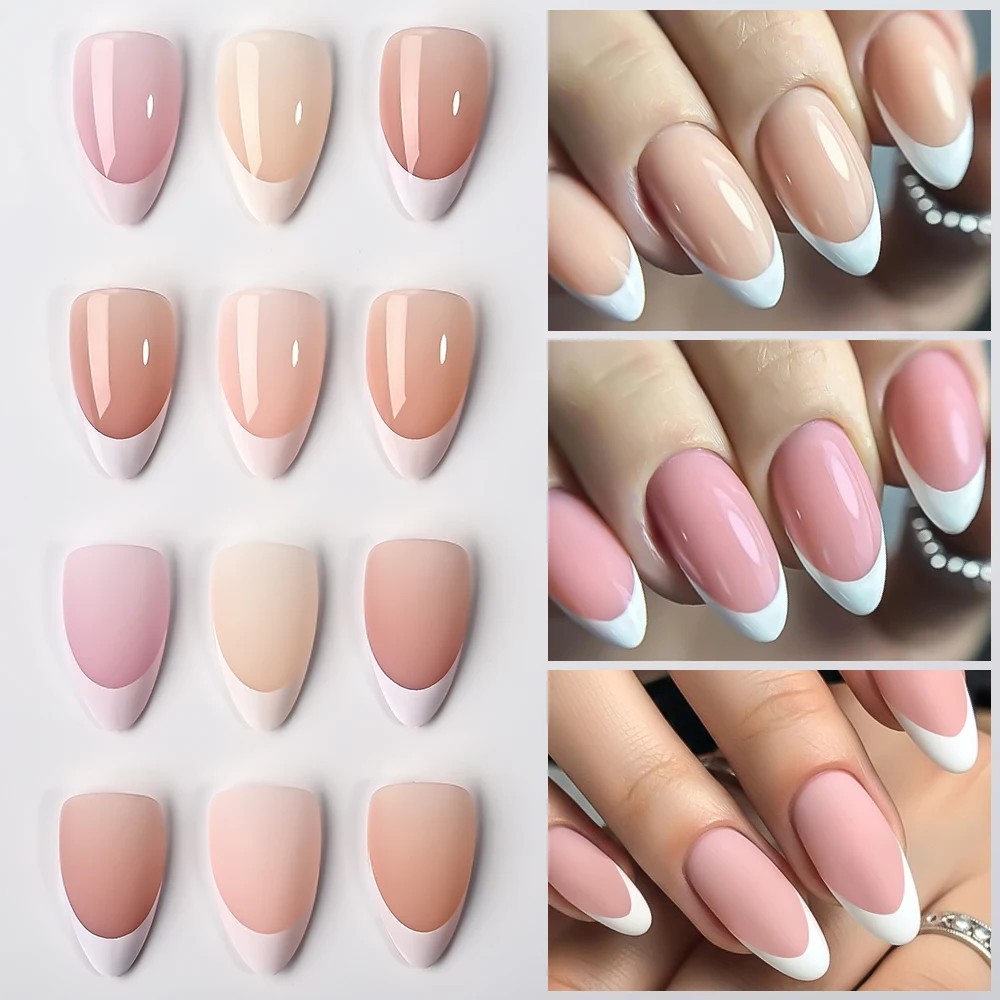 360 Teile/schachtel Kurze Mandel Französisch Tipps Künstliche Nägel Glänzend Matte Volle Abdeckung Press-On Nägel Weiß Rand Design Frauen Falsche Fingerspitzen 1 – Detail 9