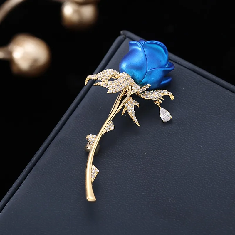 Zircon chest flower brooch pin gifts for women luxury designer woman wicked high-end zircon pin coat accessory red rose brooches