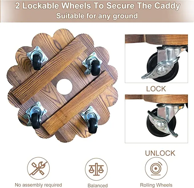 Solid Wood Plant Stand With Wheels House Decorative Plant Pot Holder and Display Rack