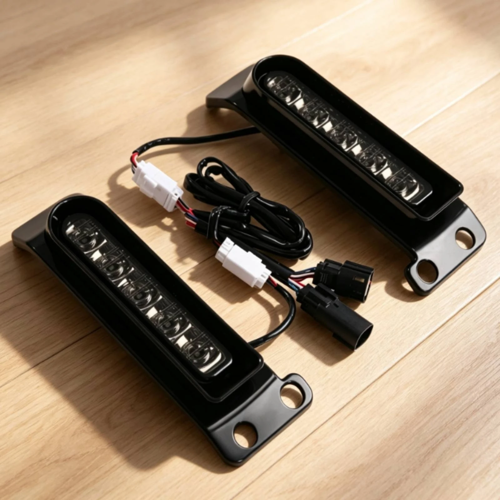 LED Motorcycle Lights Rectangular Motorcycle Lights with Wiring Harness Wiring Harness with Plugs Black Weatherproof