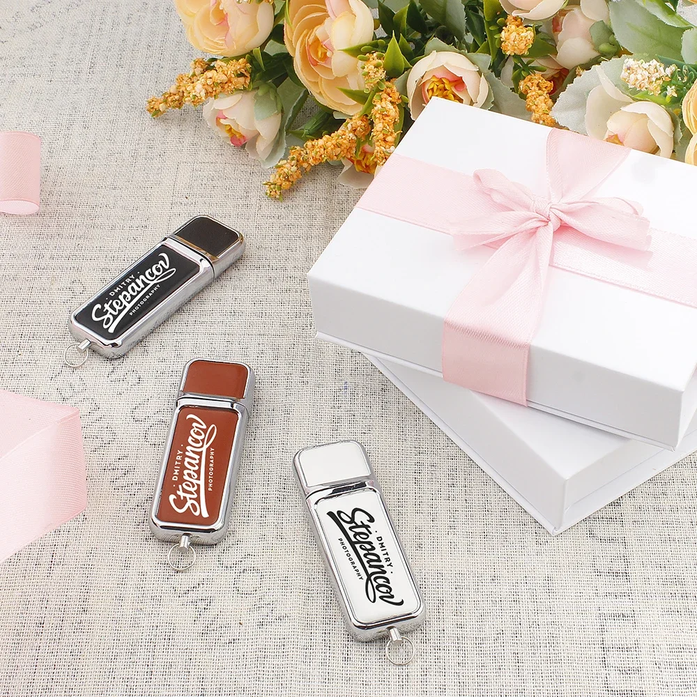 Imagem -03 - Usb 3.0 Flash Drive de Couro com Logotipo Personalizado Gratuito Memory Stick Box Branco Preto Alta Velocidade Presente de Casamento 64gb 128gb 30 Pcs Lot