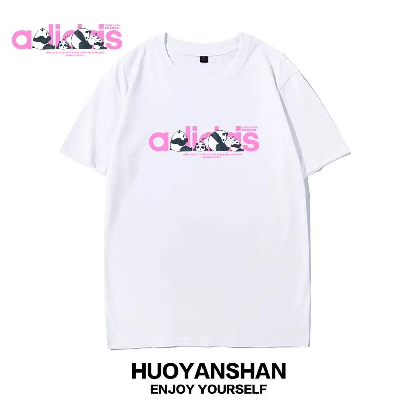 

Giant Panda Short-sleeved T-shirt Male and Female Joint Trendy Brand Pure Cotton Loose Couple Summer Casual Sports Top