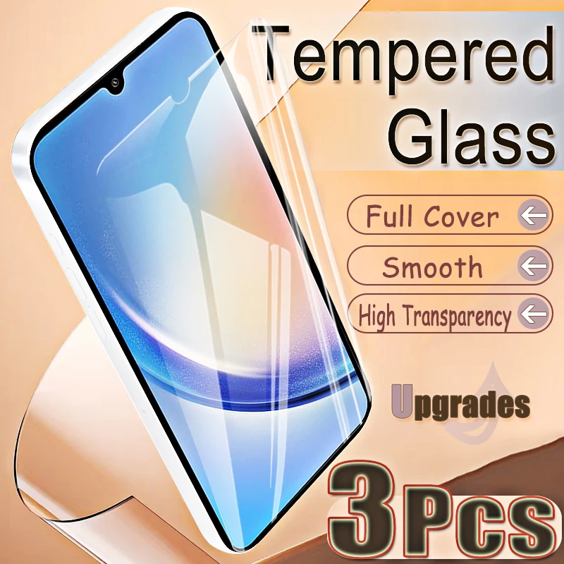Upgrade 3PCS Fingerprint-Unlock Protect 9H Tempered Glass For Samsung Galaxy A34 A 34 Anti Explosion HD Screen Protectors Film
