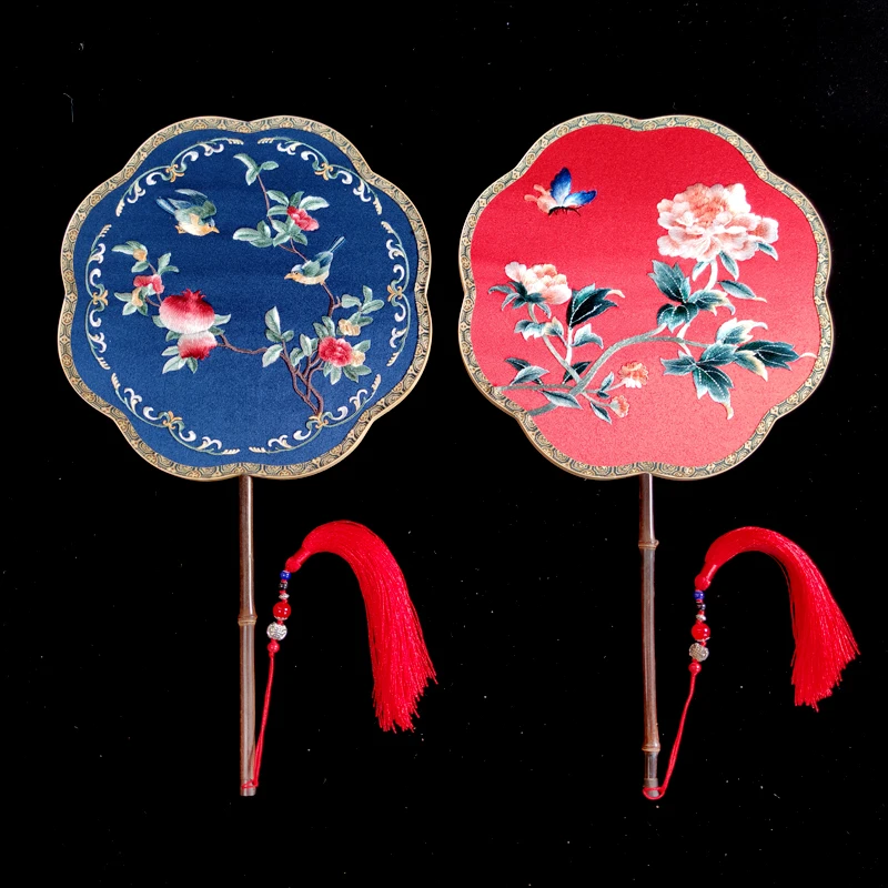 Suzhou Double Sided Embroidery Classical Decorative Fan Hanfu Dance Fan Women's Long Handle Bamboo Embroidery Round Fan LE250 - Image 2