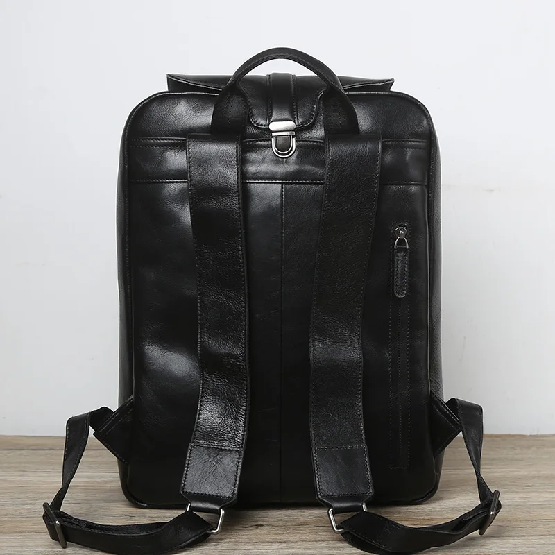 NZPJ Männer Leder Rucksack Natürliche Rindsleder Casual Computer Tasche Retro Hohe Kapazität Schule Tasche Trendy Männer Tasche Für 15,6 Zoll laptop – Detail 7