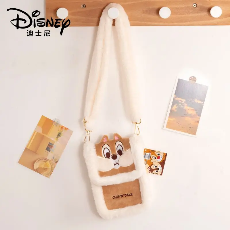 Disney Chip An' Dale Plush and Soft Girls Casual Cute Cartoon Daily Autumn and Winter New Style Non-laminated Crossbody Bag