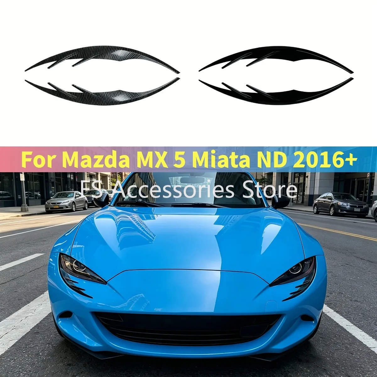 Front Headlight Lamp Eyebrows Cover Trim Stickers For Mazda MX 5 Miata ND 2016+ Car Eyelids Lids Trim Glossy Black/Carbon Look