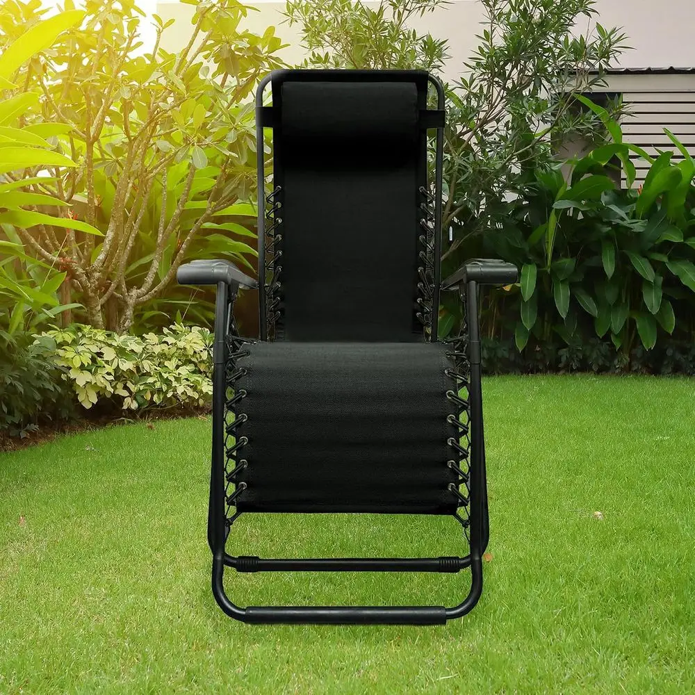 Sports Zero Gravity Outdoor Portable olding Camping Lawn Deck Patio Pool Recliner Lounge Chair or Adults, Adjustable rest, Black