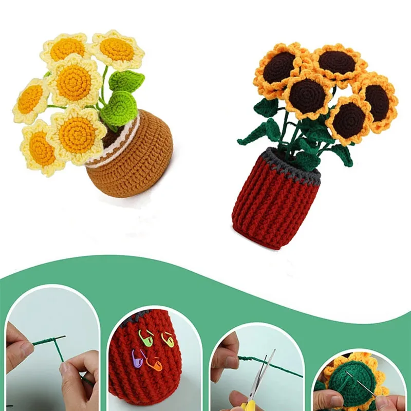 

IMZAY Non-finished Sunflower Shaped DIY Crochet Knitting Handmade Set Wool Yarn Thread Crochet Material Package