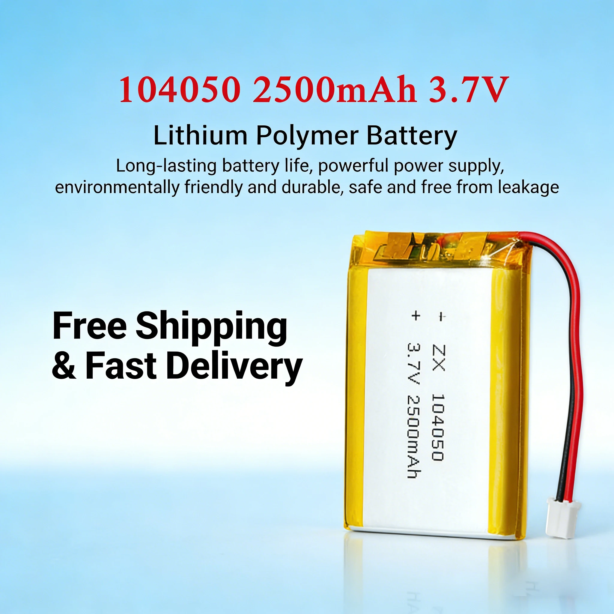 

3.7V 2500mAh 104050 Lipo Battery, Rechargeable Lithium Polymer Cell for Smart Curtains, GPS Navigator, LED Light, Remote Control