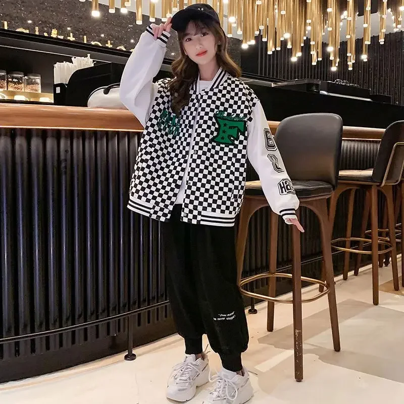 2024 New Kids Fashion Baseball Jacket Kids Girls Korean Casual Loose Letter Bomber Sweatshirt Uniform Streetwear Tops 4-12Yrs