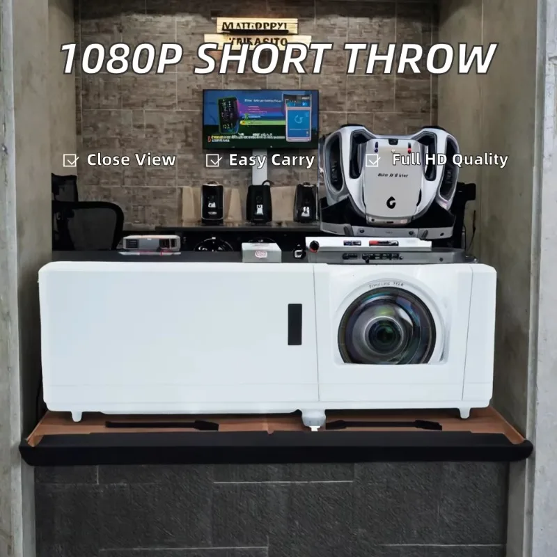 1080P DLP 4K Supported 3D Ready Short-Throw Adjustable Holder Laser Projector 4200 Lumens 3000:1 Contrast Portable