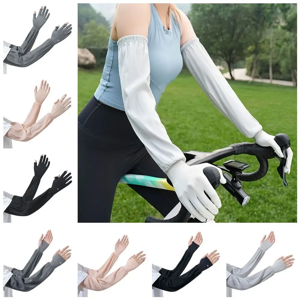 

Anti-UV Ice Silk Sleeves Gloves Flip-finger UV Insulation Sunscreen Sleeve Long-sleeved Glove Arm Covers Cycling Gloves Women