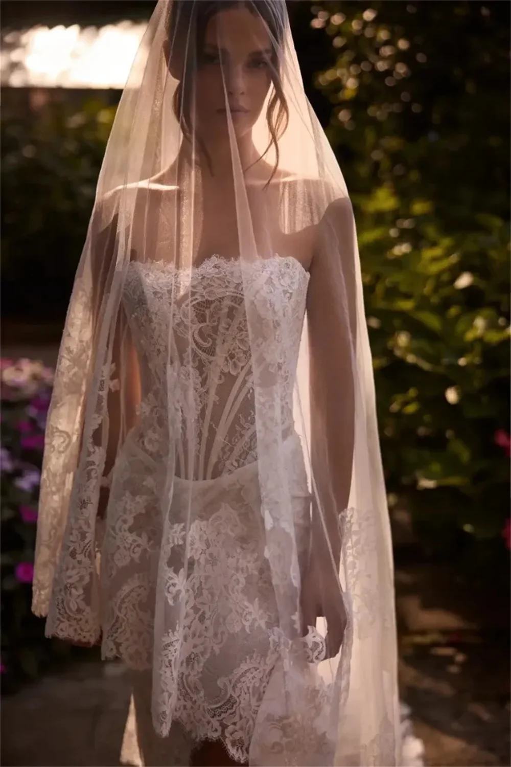 Tokyo – robe de mariée blanche sans bretelles, personnalisée, manches détachables, traîne en dentelle, fermeture éclair au dos, fente latérale haute