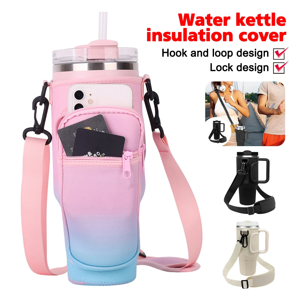 ​ 40OZ Wasserflaschen-Tragetasche mit Handytasche für Stanley Cup, Wasserflaschenhalter mit verstellbarem Riemen, Thermosbecherhalter