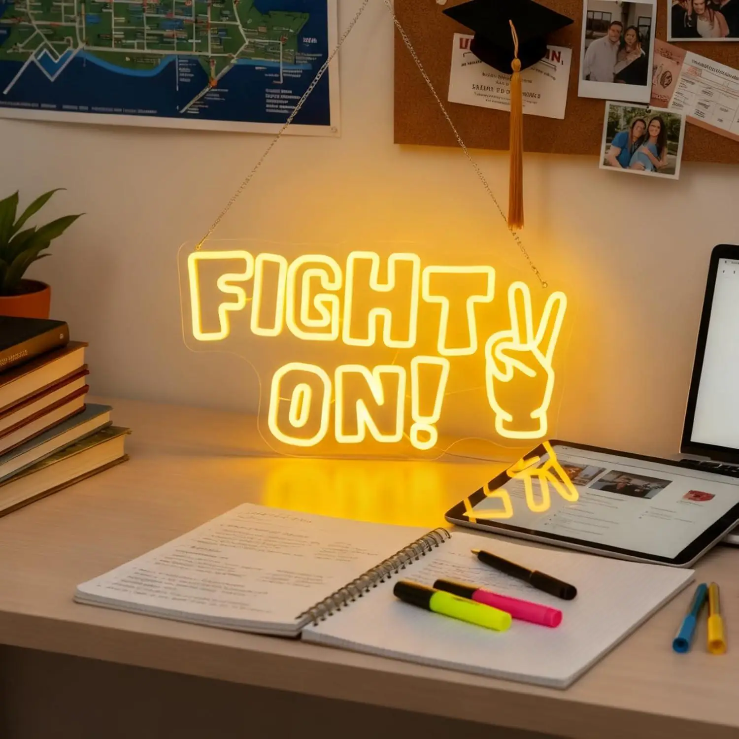 Fight On Neon Sign Victory Hand Motivational LED Wall Light for Game Room Gym Office Decor USB Powered Inspirational Gifts - view 4