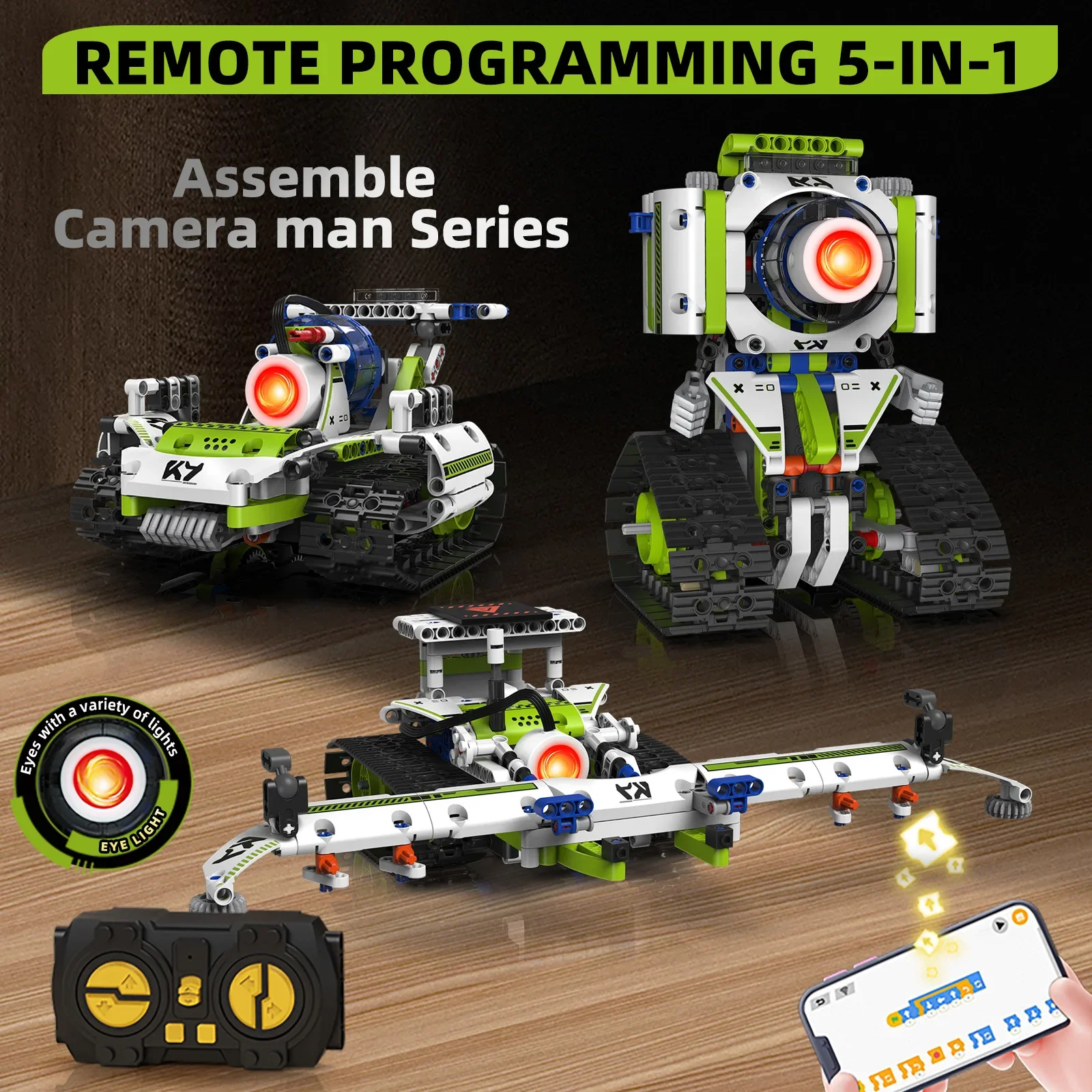 5-in-1 programmeerbare robotbouwstenen met digitaal display en afstandsbediening