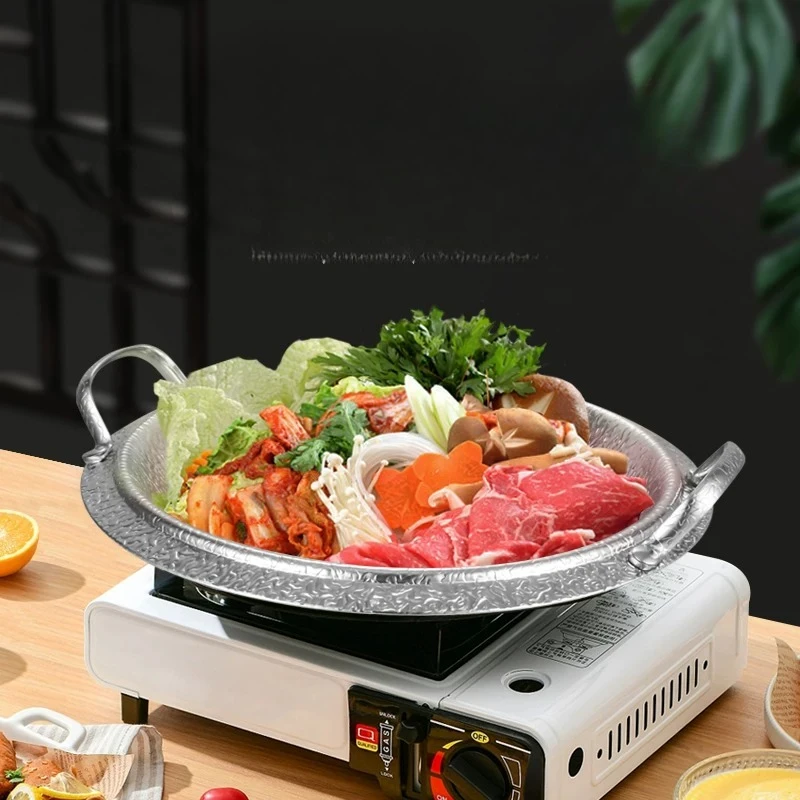 Olla comercial de acero inoxidable 304 con base plana y doble asa, para arroz estofado, hotpot, plato para cangrejos de río y mariscos coreanos.