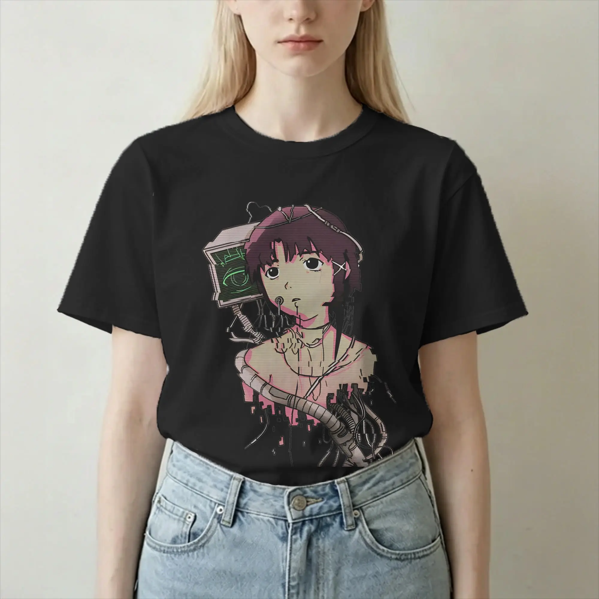 Serial Experiments Lain Sci Fi T Shirts for Men Women 100% Cotton Funny T-Shirts Round Neck Anime Lwakura Manga Tees Clothes