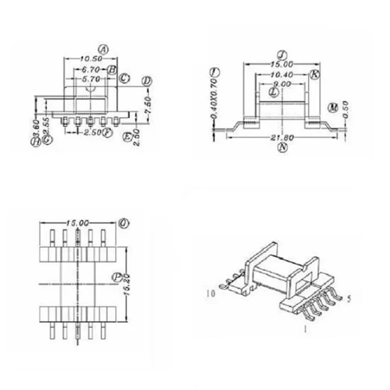 Núcleo magnético horizontal do ferrite, SMD5 + 5Pin, EFD15, material PC44