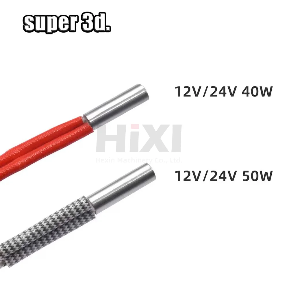 Ceramic Cartridge Heater 3D Printer Printing Head Induction Heating Tube Heating Tube 6x20mm Cable 1m 12V, 24V, 40W, 50W