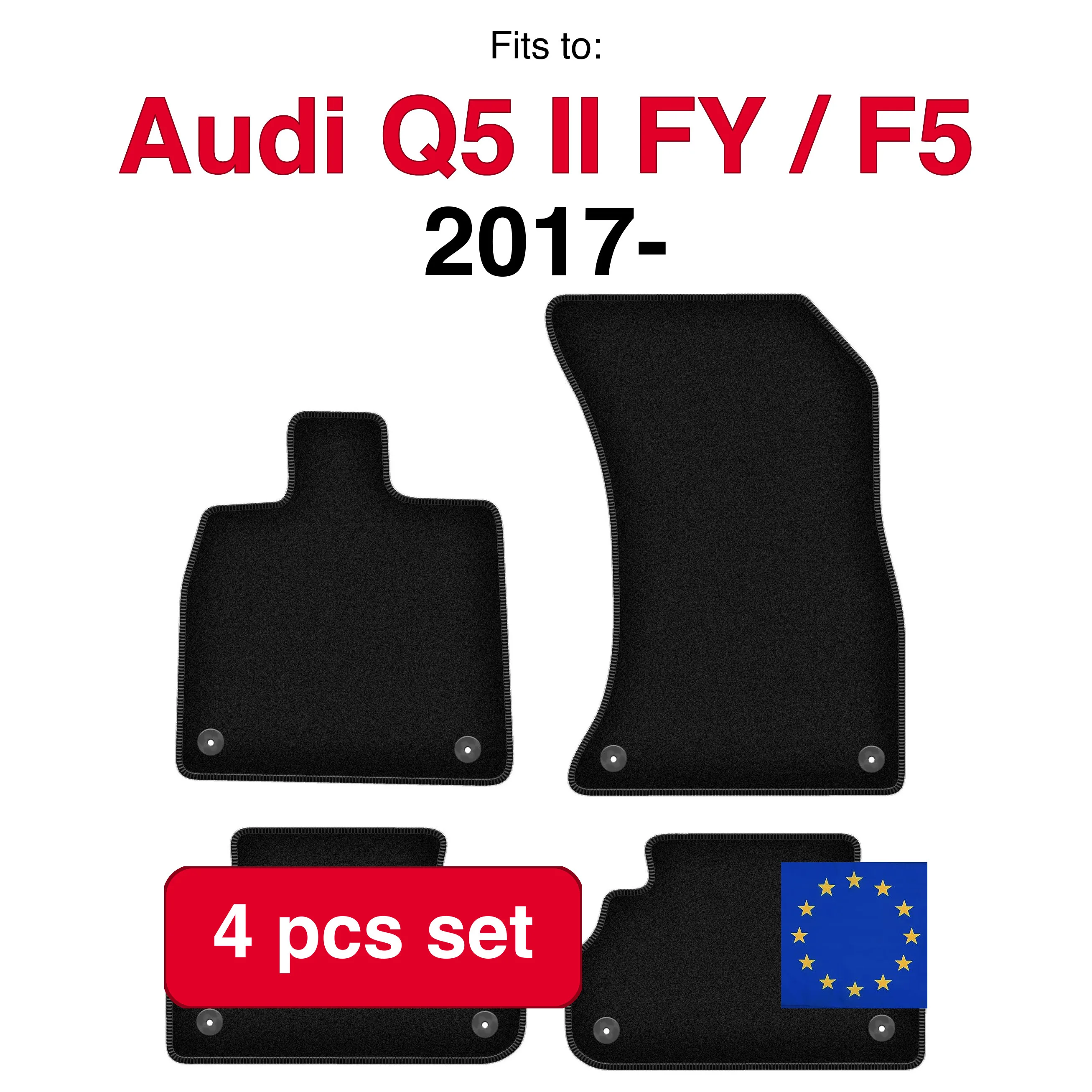 Image of Velour-Teppichset für Audi Q5 II FY / F5 SUV (2017-) - Schwarz (4 Stück) passgenaues Auto-Fußmattenset