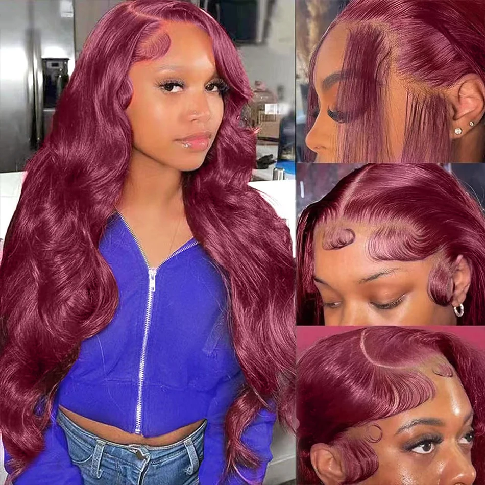 MELODIE Wig rambut manusia renda Frontal 13x6 HD ketebalan 250 Wig rambut manusia 30 inci 13x4 99J Burgundy Body Wave renda Wig depan untuk wanita