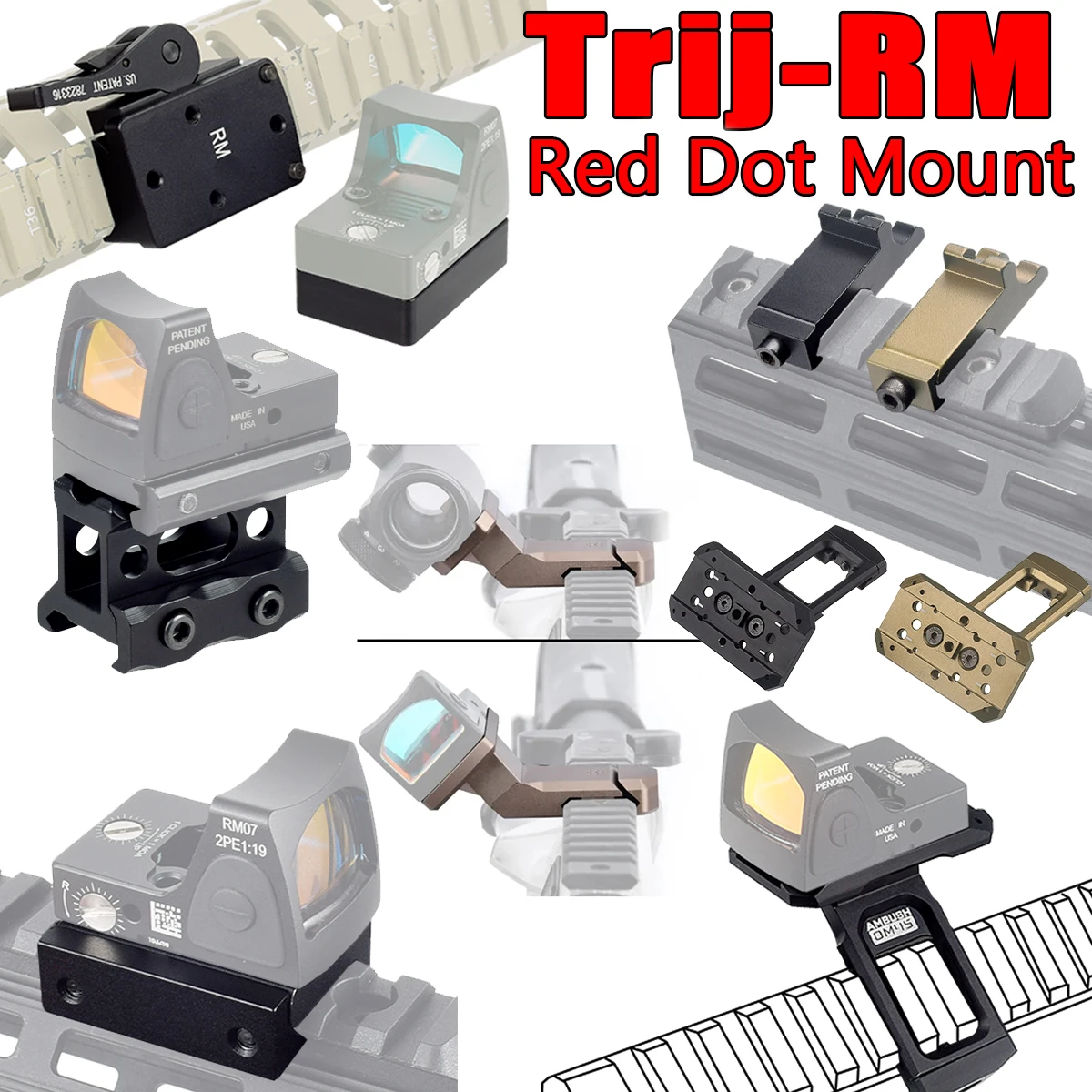 Metal RM Red Dot Sight Offset Mount 45 Degree Side Mount Optics Rise Base Accessories RM Red Dot Holographic Raiser Bracket