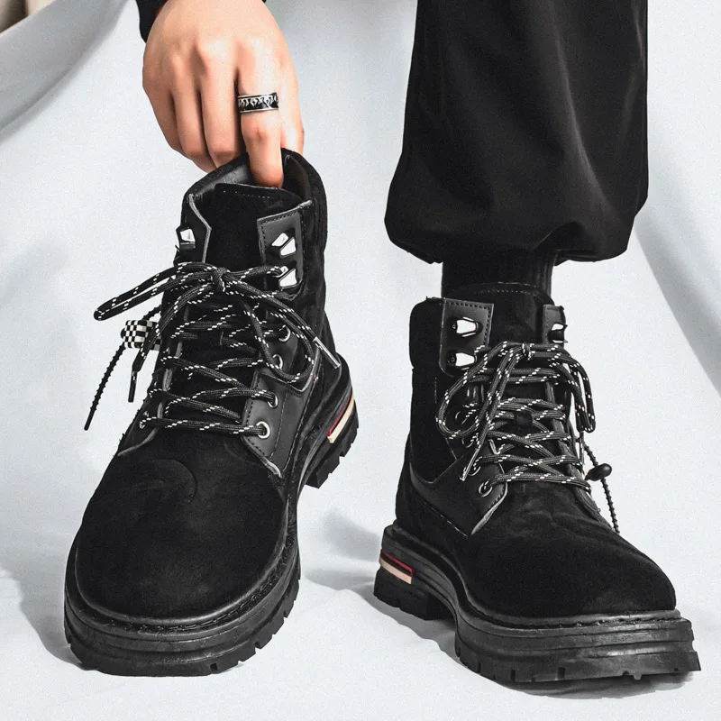 الرجعية الأمريكية عمال عالية أعلى أحذية الكاحل الخريف الشتاء الشباب في الهواء الطلق الجلود الرياضة أحذية تسلق الجبال #4
