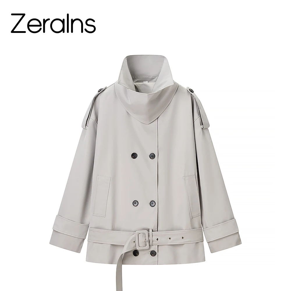 

ZERAINS осенне-зимняя новая женская одежда, модный темпераментный простой и универсальный двубортный плащ средней длины