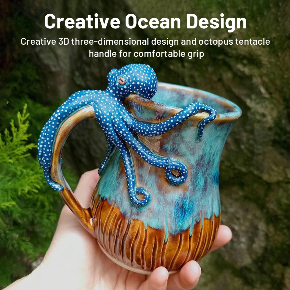 

Creative Deep Blue Octopus Water Cup 14oz/420ml Handmade Resin Coffee Cup 3D Novelty Deep Sea Animal Statue Tea Cup Drink Mug