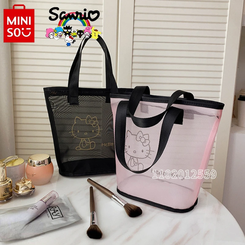 HelloKitty's New Women's Mini Handbag Luxury Brand Original Mesh Transparent Beach Bag Cartoon Cute Women's Bag High Quality