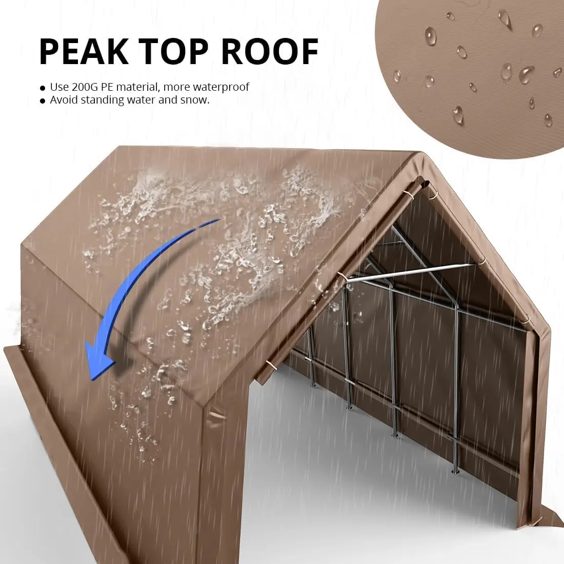 13' x 20' x 12' Duty Anti-Snow Carport voor full-size vrachtwagen en boot, buiten instant shelter met versterkte grondstangen-bruin