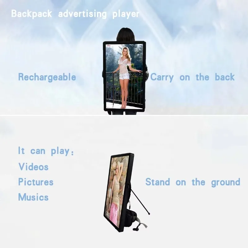 32 inch backpack portable high definition LCD billboard new digital media advertising Android USB player display