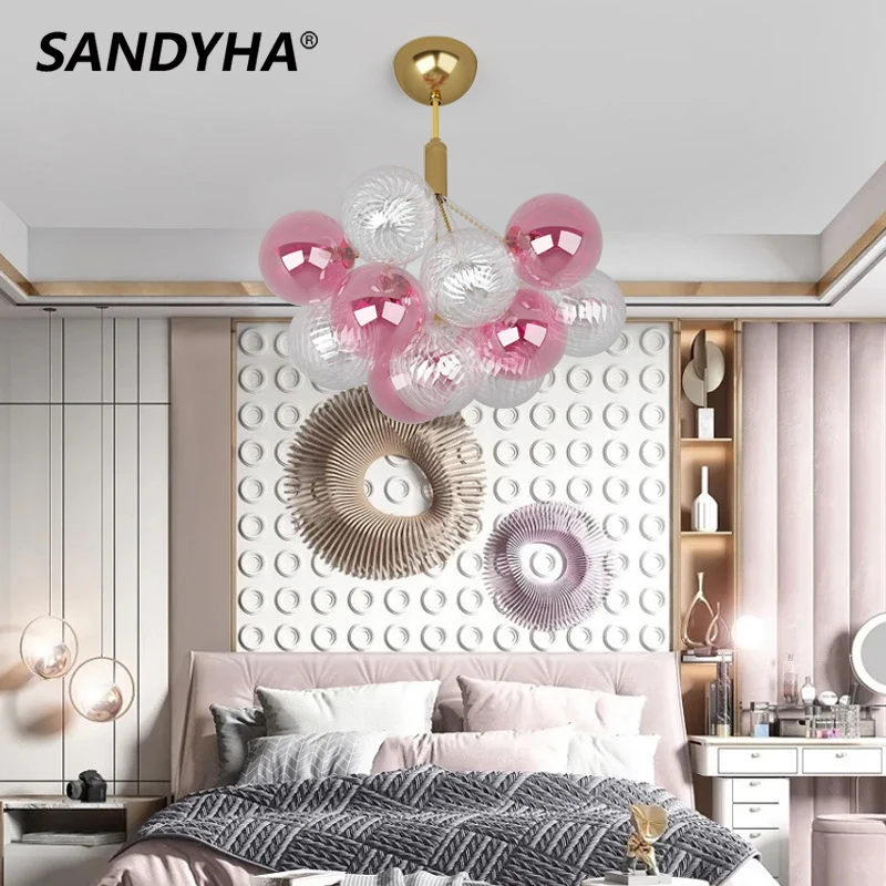 

Multicolor Glass Ball Chandeliers Lampara Colgante Techo Led Pendant Lights for Living Dining Room Bedroom Suspension Luminaire