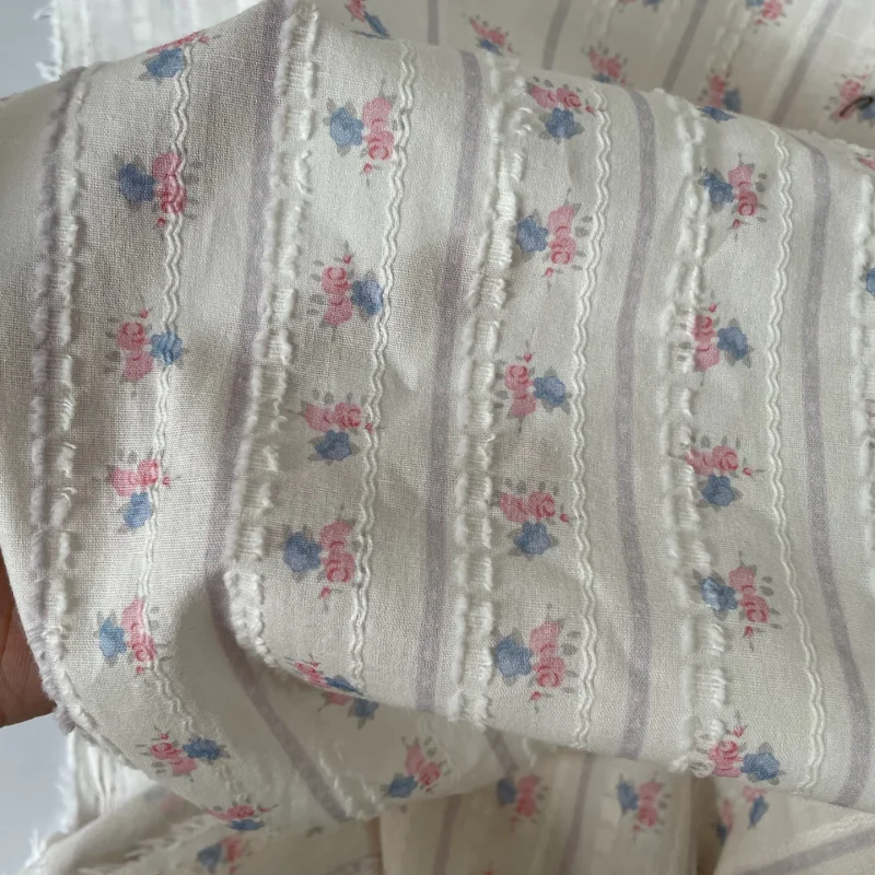 

Pink print jacquard striped cotton fabric for clothing handmade diy fabric