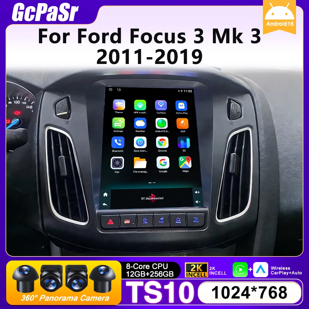 Radio de coche Carplay de 9,7 pulgadas para Ford Focus 3 Mk 3 2011 2012-2019 navegación GPS Android Auto Android 15 5G Wifi unidad No 2din DVD