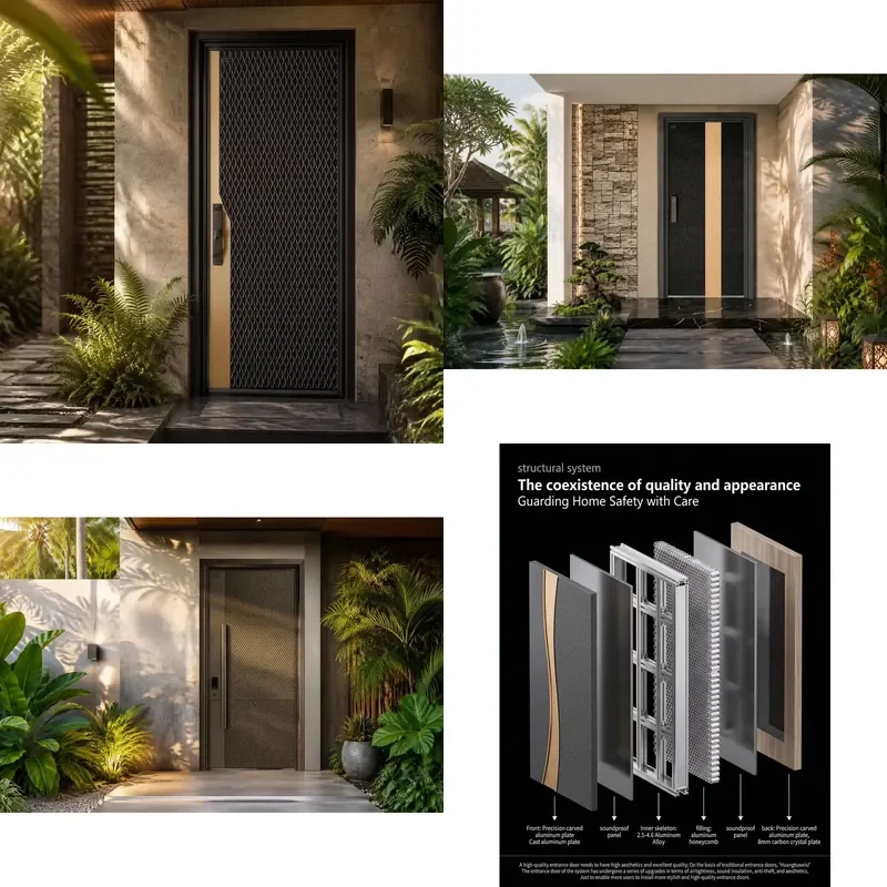 Heavy Aluminum Entrance Door Industrial Chic 3D Geometric Relief Modern Custom Size Available Sound/Water/Thermal