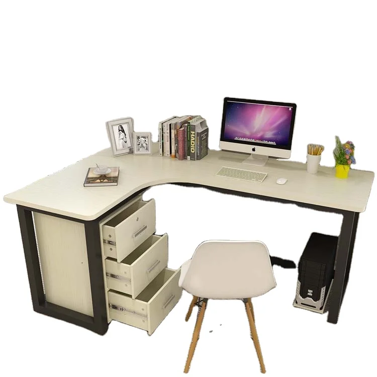 Vintage Home L Shape Black and White Office Desk Modern with Steel Office Desk Furniture for SOHO