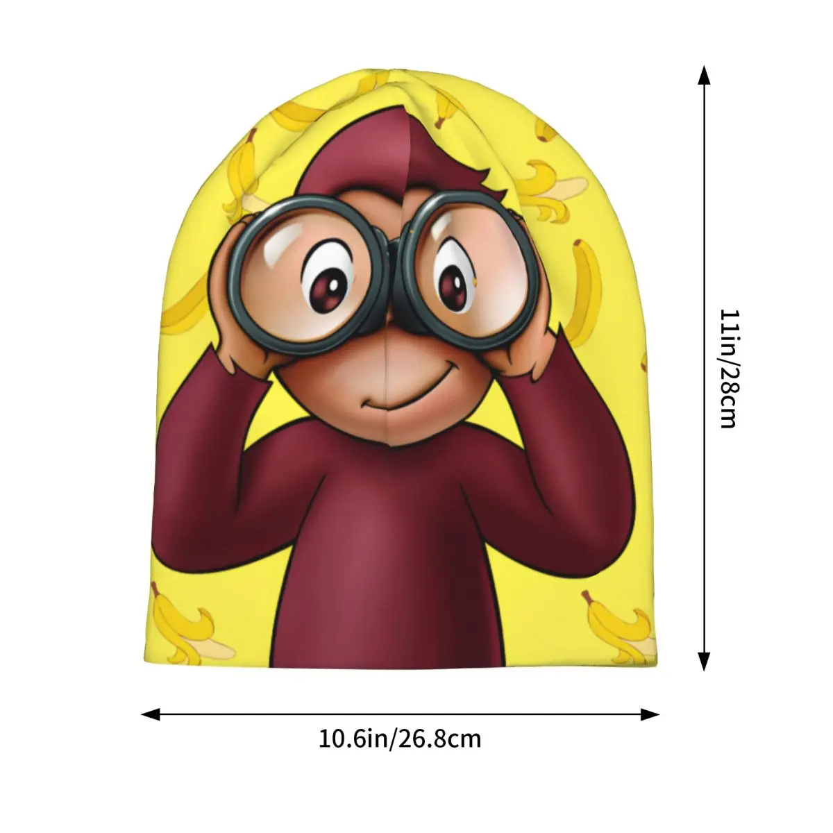 Funny Curious George And Banana Bonnet Hat Cool Outdoor Cartoon Monkey Skullies Beanies Hats Men's Women's Warm Dual-use Caps